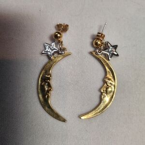 Celestial Gold and Silver Moon Star Earrings